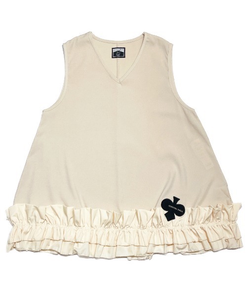 CRYSTAL BALL(クリスタルボール)の「Gathered Hem Sleeveless Tops(Tシャツ/カットソー・レディース・ベージュ/ブラック・FREE)」の4枚目の写真