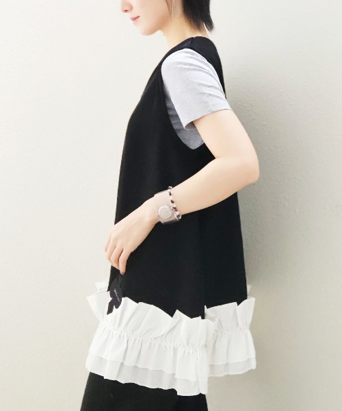 CRYSTAL BALL(クリスタルボール)の「Gathered Hem Sleeveless Tops(Tシャツ/カットソー・レディース・ベージュ/ブラック・FREE)」の20枚目の写真