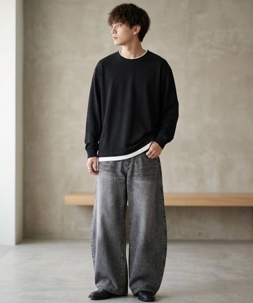 MARUKAWA(マルカワ)の「2026AW Knit Sew Fake Layered Plain Long Sleeve T-Shirt/ニットソー フェイクレイヤード 無地 ロンT 長袖Tシャツ(Tシャツ/カットソー・メンズ・ベージュ/ブラック/チャコール/ネイビー・M/L/LL)」の12枚目の写真