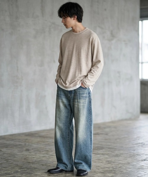 MARUKAWA(マルカワ)の「2026AW Knit Sew Fake Layered Plain Long Sleeve T-Shirt/ニットソー フェイクレイヤード 無地 ロンT 長袖Tシャツ(Tシャツ/カットソー・メンズ・ベージュ/ブラック/チャコール/ネイビー・M/L/LL)」の13枚目の写真