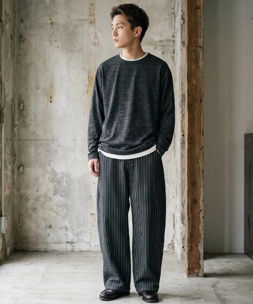 MARUKAWA(マルカワ)の「2026AW Knit Sew Fake Layered Plain Long Sleeve T-Shirt/ニットソー フェイクレイヤード 無地 ロンT 長袖Tシャツ(Tシャツ/カットソー・メンズ・ベージュ/ブラック/チャコール/ネイビー・M/L/LL)」の15枚目の写真