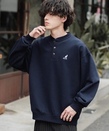 KANGOL カンゴール 別注コラボ オーバーサイズ裏起毛ワンポイントロゴ刺繍ヘンリーネックトレーナー