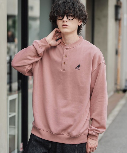 KANGOL(カンゴール)の「KANGOL カンゴール 別注コラボ オーバーサイズ裏起毛ワンポイントロゴ刺繍ヘンリーネックトレーナー(スウェット・メンズ・ピンク/チャコール/ブラウン/ネイビー/ホワイト/ブラック/杢グレー・L/M/XL)」の7枚目の写真
