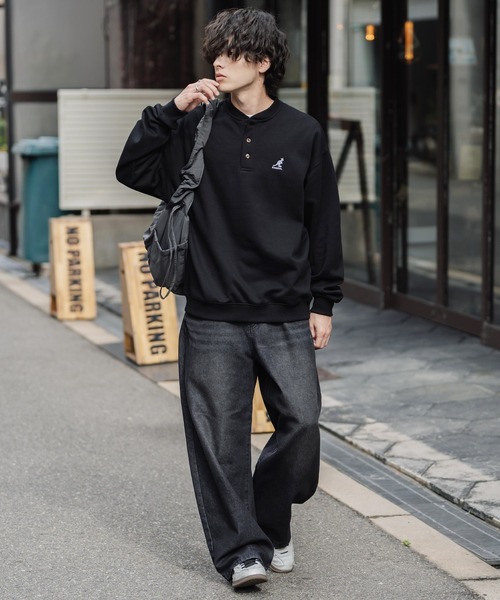 KANGOL(カンゴール)の「KANGOL カンゴール 別注コラボ オーバーサイズ裏起毛ワンポイントロゴ刺繍ヘンリーネックトレーナー(スウェット・メンズ・ピンク/チャコール/ブラウン/ネイビー/ホワイト/ブラック/杢グレー・L/M/XL)」の8枚目の写真