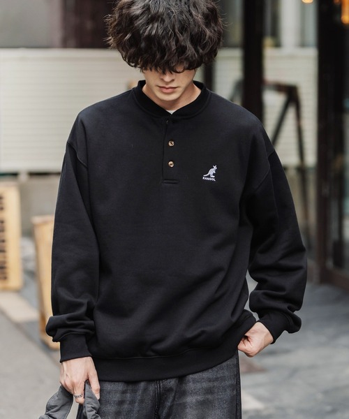 KANGOL(カンゴール)の「KANGOL カンゴール 別注コラボ オーバーサイズ裏起毛ワンポイントロゴ刺繍ヘンリーネックトレーナー(スウェット・メンズ・ピンク/チャコール/ブラウン/ネイビー/ホワイト/ブラック/杢グレー・L/M/XL)」の9枚目の写真