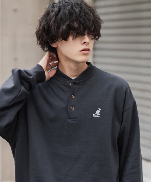 KANGOL(カンゴール)の「KANGOL カンゴール 別注コラボ オーバーサイズ裏起毛ワンポイントロゴ刺繍ヘンリーネックトレーナー(スウェット・メンズ・ピンク/チャコール/ブラウン/ネイビー/ホワイト/ブラック/杢グレー・L/M/XL)」の17枚目の写真