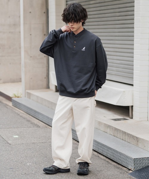 KANGOL(カンゴール)の「KANGOL カンゴール 別注コラボ オーバーサイズ裏起毛ワンポイントロゴ刺繍ヘンリーネックトレーナー(スウェット・メンズ・ピンク/チャコール/ブラウン/ネイビー/ホワイト/ブラック/杢グレー・L/M/XL)」の18枚目の写真