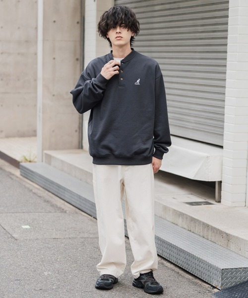 KANGOL(カンゴール)の「KANGOL カンゴール 別注コラボ オーバーサイズ裏起毛ワンポイントロゴ刺繍ヘンリーネックトレーナー(スウェット・メンズ・ピンク/チャコール/ブラウン/ネイビー/ホワイト/ブラック/杢グレー・L/M/XL)」の19枚目の写真