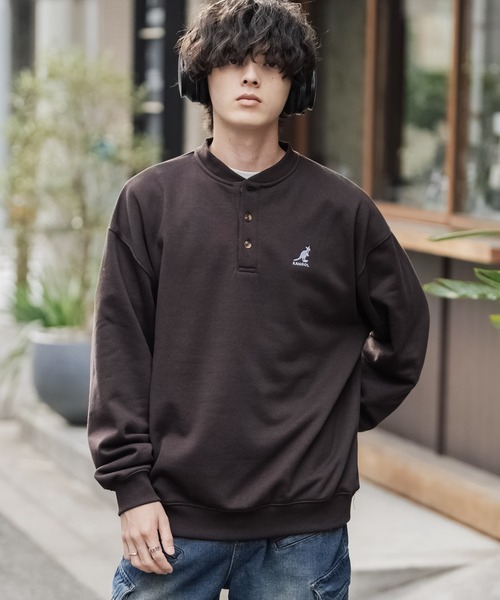 KANGOL(カンゴール)の「KANGOL カンゴール 別注コラボ オーバーサイズ裏起毛ワンポイントロゴ刺繍ヘンリーネックトレーナー(スウェット・メンズ・ピンク/チャコール/ブラウン/ネイビー/ホワイト/ブラック/杢グレー・L/M/XL)」の20枚目の写真