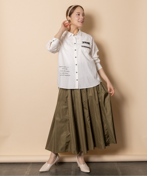 RESPEC(リスペック)の「タイプライター ロゴ刺繍デザインシャツ(シャツ/ブラウス・レディース・ネイビー/バーガンディー/オフホワイト・MEDIUM)」の7枚目の写真