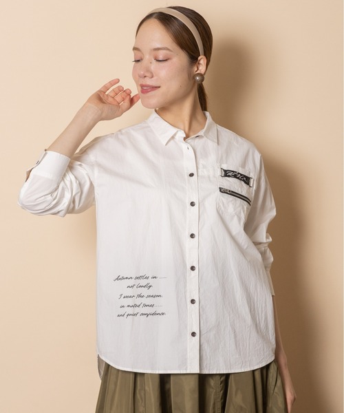 RESPEC(リスペック)の「タイプライター ロゴ刺繍デザインシャツ(シャツ/ブラウス・レディース・ネイビー/バーガンディー/オフホワイト・MEDIUM)」の6枚目の写真