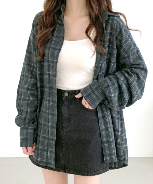 Riff(リフ)の「チェック柄シアーシャツ(シャツ/ブラウス・レディース・グリーン/ホワイト・FREE)」の2枚目の写真