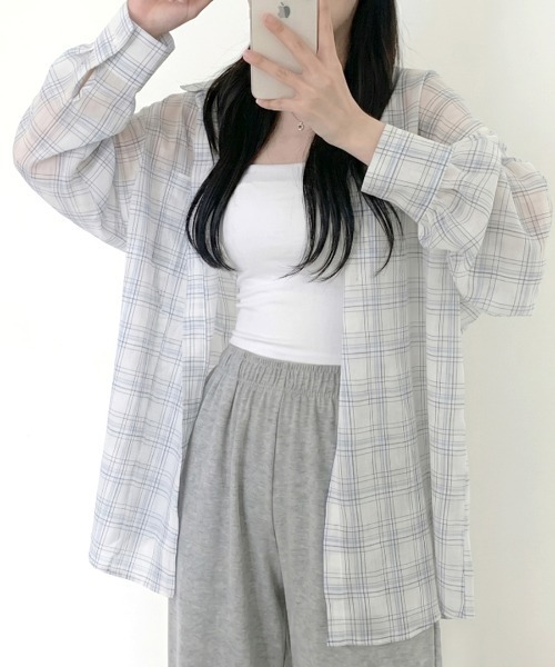 Riff(リフ)の「チェック柄シアーシャツ(シャツ/ブラウス・レディース・グリーン/ホワイト・FREE)」の20枚目の写真