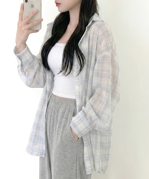 Riff(リフ)の「チェック柄シアーシャツ(シャツ/ブラウス・レディース・グリーン/ホワイト・FREE)」の21枚目の写真