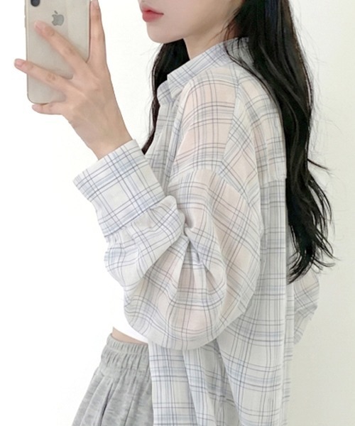 Riff(リフ)の「チェック柄シアーシャツ(シャツ/ブラウス・レディース・グリーン/ホワイト・FREE)」の22枚目の写真