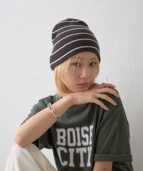 CIAOPANIC TYPY(チャオパニックティピー)の「:プレート付きウール混リブニットビーニー(ニットキャップ/ビーニー・レディース・オフホワイト/グレー/キャメル/チャコールグレー/グリーン/ブラック/ピンク・ONE SIZE)」の3枚目の写真