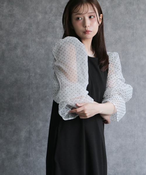 any day(エニーデイ)の「シアードットスリーブIラインワンピース(ワンピース・レディース・ホワイト×ブラック・F)」の16枚目の写真