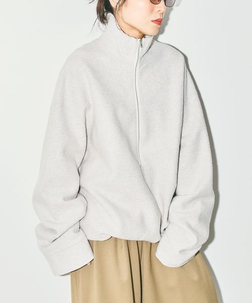 CITYSHOP（シティーショップ）の「《追加3》FELTED WOOL HALF ZIP TOP：カットソー（Tシャツ/カットソー・レディース・チャコールグレー/ホワイト・FREE）」の2枚目の写真