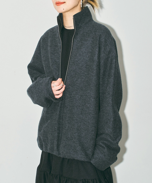 CITYSHOP（シティーショップ）の「《追加3》FELTED WOOL HALF ZIP TOP：カットソー（Tシャツ/カットソー・レディース・チャコールグレー/ホワイト・FREE）」の3枚目の写真