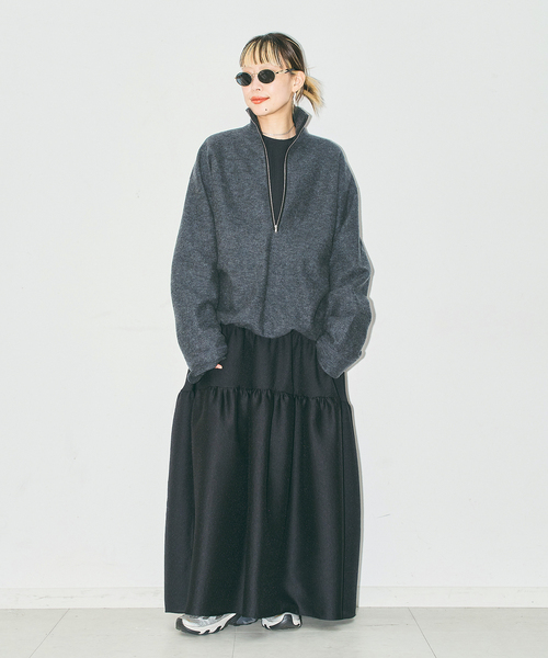 CITYSHOP（シティーショップ）の「《追加3》FELTED WOOL HALF ZIP TOP：カットソー（Tシャツ/カットソー・レディース・チャコールグレー/ホワイト・FREE）」の4枚目の写真