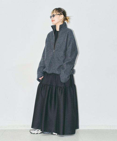 CITYSHOP（シティーショップ）の「《追加3》FELTED WOOL HALF ZIP TOP：カットソー（Tシャツ/カットソー・レディース・チャコールグレー/ホワイト・FREE）」の5枚目の写真