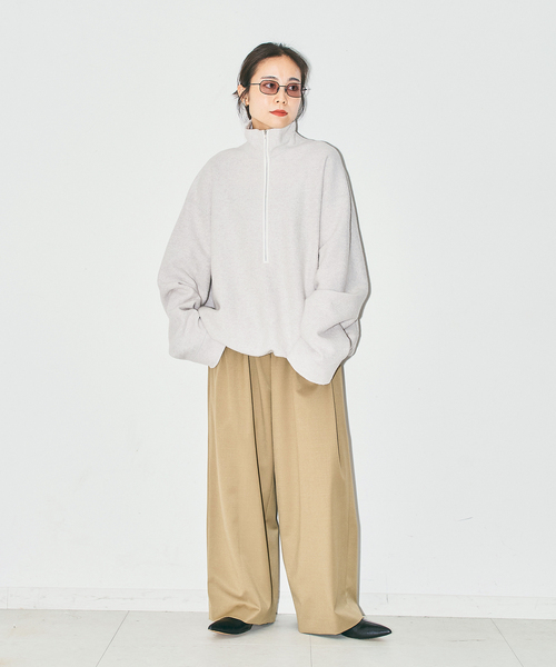 CITYSHOP（シティーショップ）の「《追加3》FELTED WOOL HALF ZIP TOP：カットソー（Tシャツ/カットソー・レディース・チャコールグレー/ホワイト・FREE）」の6枚目の写真