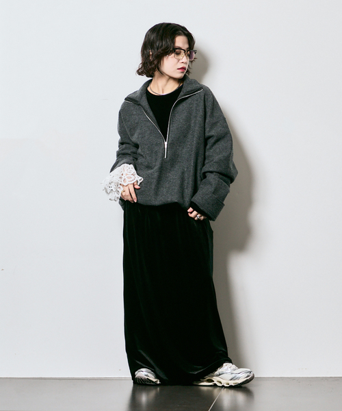 CITYSHOP（シティーショップ）の「《追加3》FELTED WOOL HALF ZIP TOP：カットソー（Tシャツ/カットソー・レディース・チャコールグレー/ホワイト・FREE）」の7枚目の写真