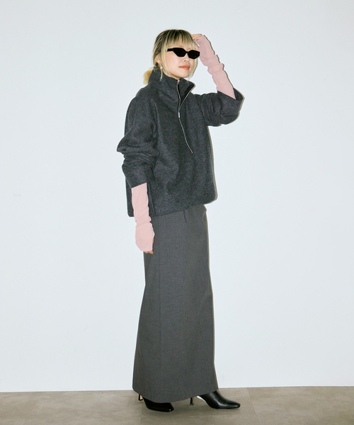 CITYSHOP（シティーショップ）の「《追加3》FELTED WOOL HALF ZIP TOP：カットソー（Tシャツ/カットソー・レディース・チャコールグレー/ホワイト・FREE）」の8枚目の写真