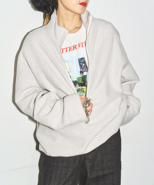 CITYSHOP（シティーショップ）の「《追加3》FELTED WOOL HALF ZIP TOP：カットソー（Tシャツ/カットソー・レディース・チャコールグレー/ホワイト・FREE）」の12枚目の写真
