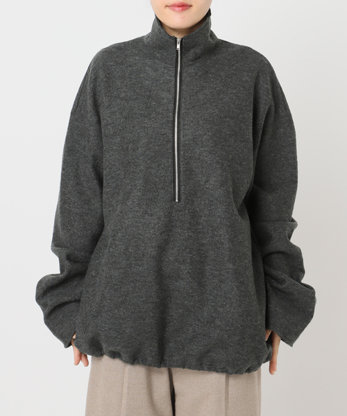 CITYSHOP（シティーショップ）の「《追加3》FELTED WOOL HALF ZIP TOP：カットソー（Tシャツ/カットソー・レディース・チャコールグレー/ホワイト・FREE）」の13枚目の写真