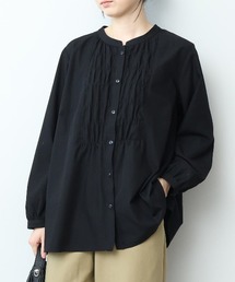 【大きいサイズ】バンドカラーフロントタックブラウス