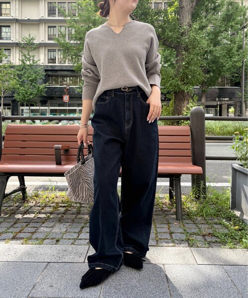 Jena espace merveilleux（ジェナ　エスパスメルヴェイユ）の「ジャガードVネックニット（ニット/セーター・レディース・チャコールグレー/オレンジ/グレー・FREE）」の4枚目の写真