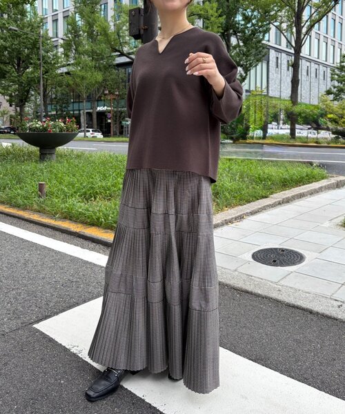 Jena espace merveilleux（ジェナ　エスパスメルヴェイユ）の「ジャガードVネックニット（ニット/セーター・レディース・チャコールグレー/オレンジ/グレー・FREE）」の9枚目の写真