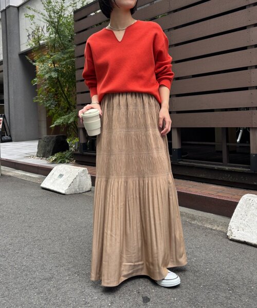 Jena espace merveilleux（ジェナ　エスパスメルヴェイユ）の「ジャガードVネックニット（ニット/セーター・レディース・チャコールグレー/オレンジ/グレー・FREE）」の17枚目の写真