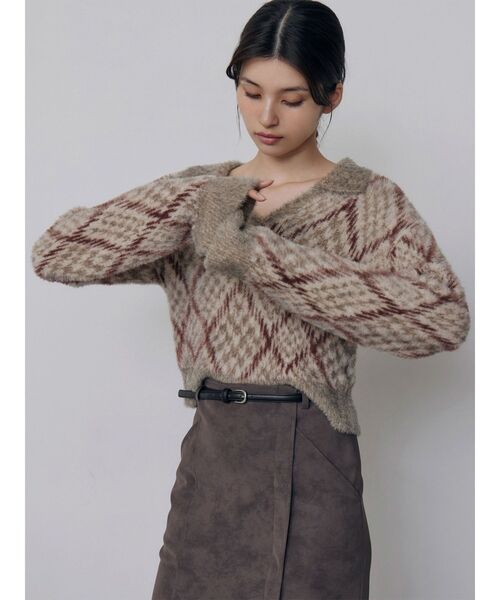 MURUA(ムルーア)の「シャギーチェックポロニット 秋服 冬服(ニット/セーター・レディース・ブラック/ボルドー/ベージュ・FREE)」の3枚目の写真