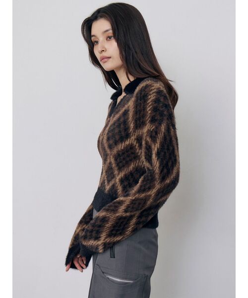 MURUA(ムルーア)の「シャギーチェックポロニット 秋服 冬服(ニット/セーター・レディース・ブラック/ボルドー/ベージュ・FREE)」の6枚目の写真