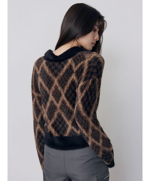 MURUA(ムルーア)の「シャギーチェックポロニット 秋服 冬服(ニット/セーター・レディース・ブラック/ボルドー/ベージュ・FREE)」の7枚目の写真