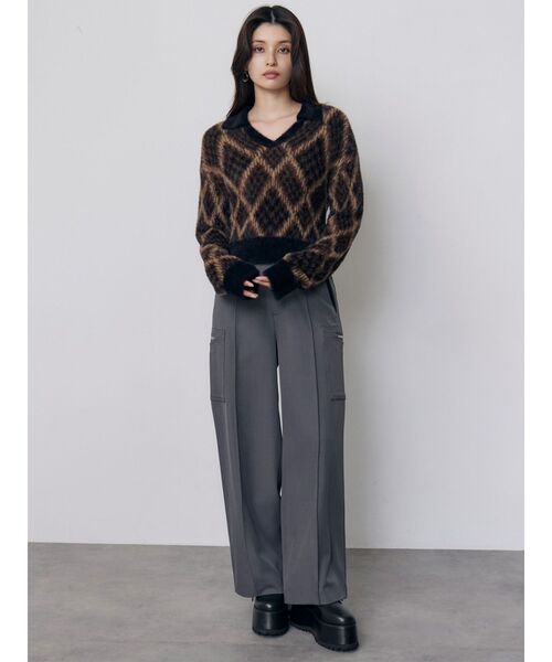 MURUA(ムルーア)の「シャギーチェックポロニット 秋服 冬服(ニット/セーター・レディース・ブラック/ボルドー/ベージュ・FREE)」の8枚目の写真