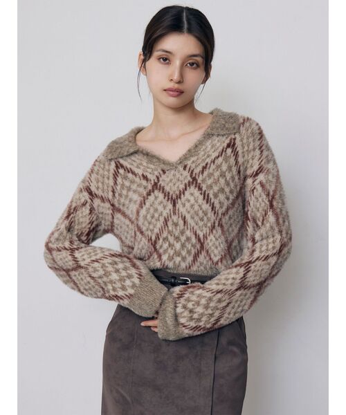 MURUA(ムルーア)の「シャギーチェックポロニット 秋服 冬服(ニット/セーター・レディース・ブラック/ボルドー/ベージュ・FREE)」の13枚目の写真