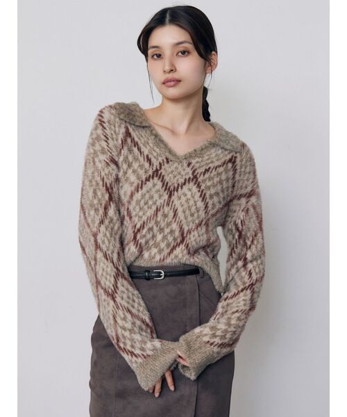 MURUA(ムルーア)の「シャギーチェックポロニット 秋服 冬服(ニット/セーター・レディース・ブラック/ボルドー/ベージュ・FREE)」の14枚目の写真
