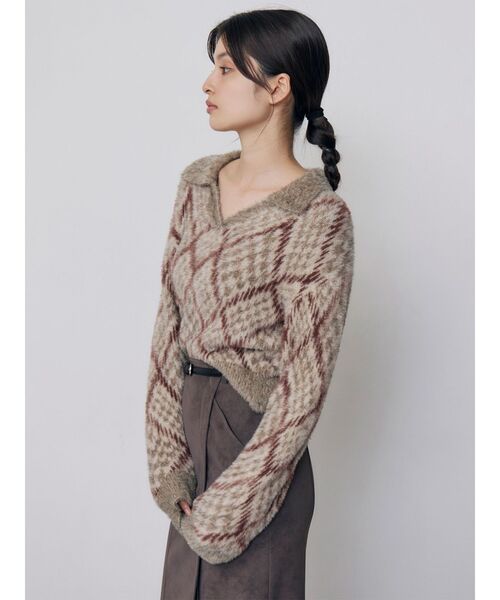 MURUA(ムルーア)の「シャギーチェックポロニット 秋服 冬服(ニット/セーター・レディース・ブラック/ボルドー/ベージュ・FREE)」の16枚目の写真