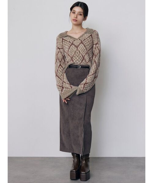 MURUA(ムルーア)の「シャギーチェックポロニット 秋服 冬服(ニット/セーター・レディース・ブラック/ボルドー/ベージュ・FREE)」の18枚目の写真