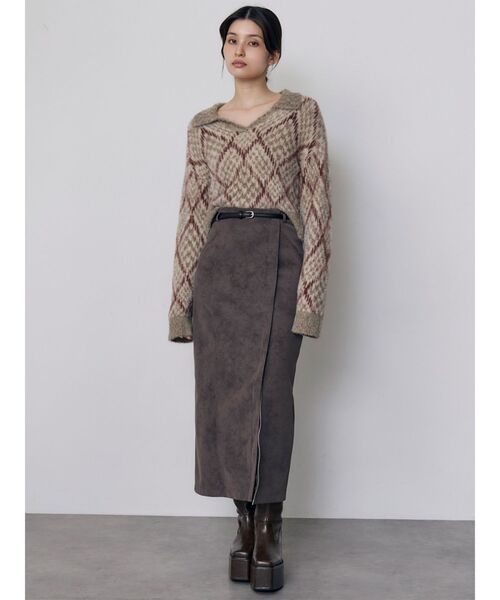 MURUA(ムルーア)の「シャギーチェックポロニット 秋服 冬服(ニット/セーター・レディース・ブラック/ボルドー/ベージュ・FREE)」の19枚目の写真