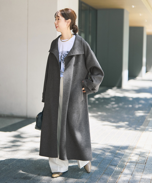 Spick & Span(スピックアンドスパン)の「スタンドカラーリバーロングコート(ノーカラーコート・レディース・チャコールグレー/ネイビー・38/36)」の4枚目の写真