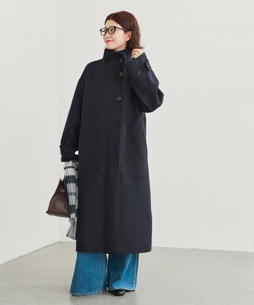 Spick & Span(スピックアンドスパン)の「スタンドカラーリバーロングコート(ノーカラーコート・レディース・チャコールグレー/ネイビー・38/36)」の5枚目の写真