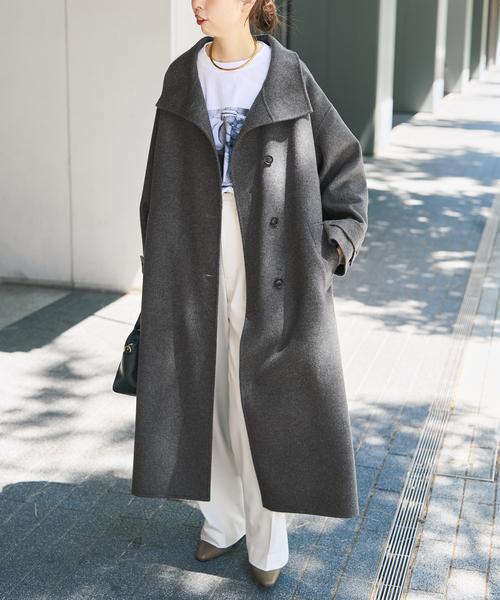 Spick & Span(スピックアンドスパン)の「スタンドカラーリバーロングコート(ノーカラーコート・レディース・チャコールグレー/ネイビー・38/36)」の10枚目の写真