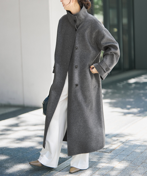 Spick & Span(スピックアンドスパン)の「スタンドカラーリバーロングコート(ノーカラーコート・レディース・チャコールグレー/ネイビー・38/36)」の11枚目の写真
