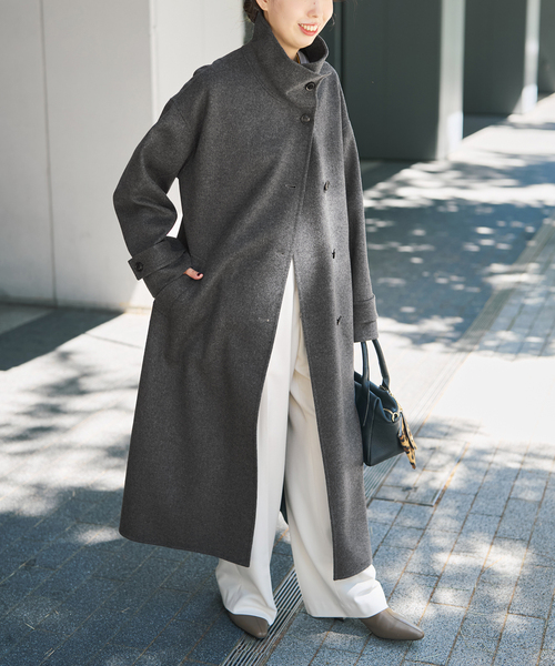 Spick & Span(スピックアンドスパン)の「スタンドカラーリバーロングコート(ノーカラーコート・レディース・チャコールグレー/ネイビー・38/36)」の13枚目の写真