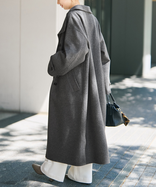 Spick & Span(スピックアンドスパン)の「スタンドカラーリバーロングコート(ノーカラーコート・レディース・チャコールグレー/ネイビー・38/36)」の14枚目の写真
