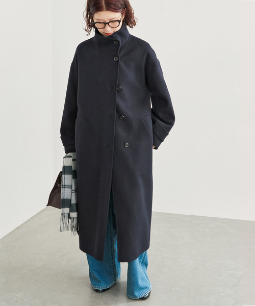 Spick & Span(スピックアンドスパン)の「スタンドカラーリバーロングコート(ノーカラーコート・レディース・チャコールグレー/ネイビー・38/36)」の16枚目の写真